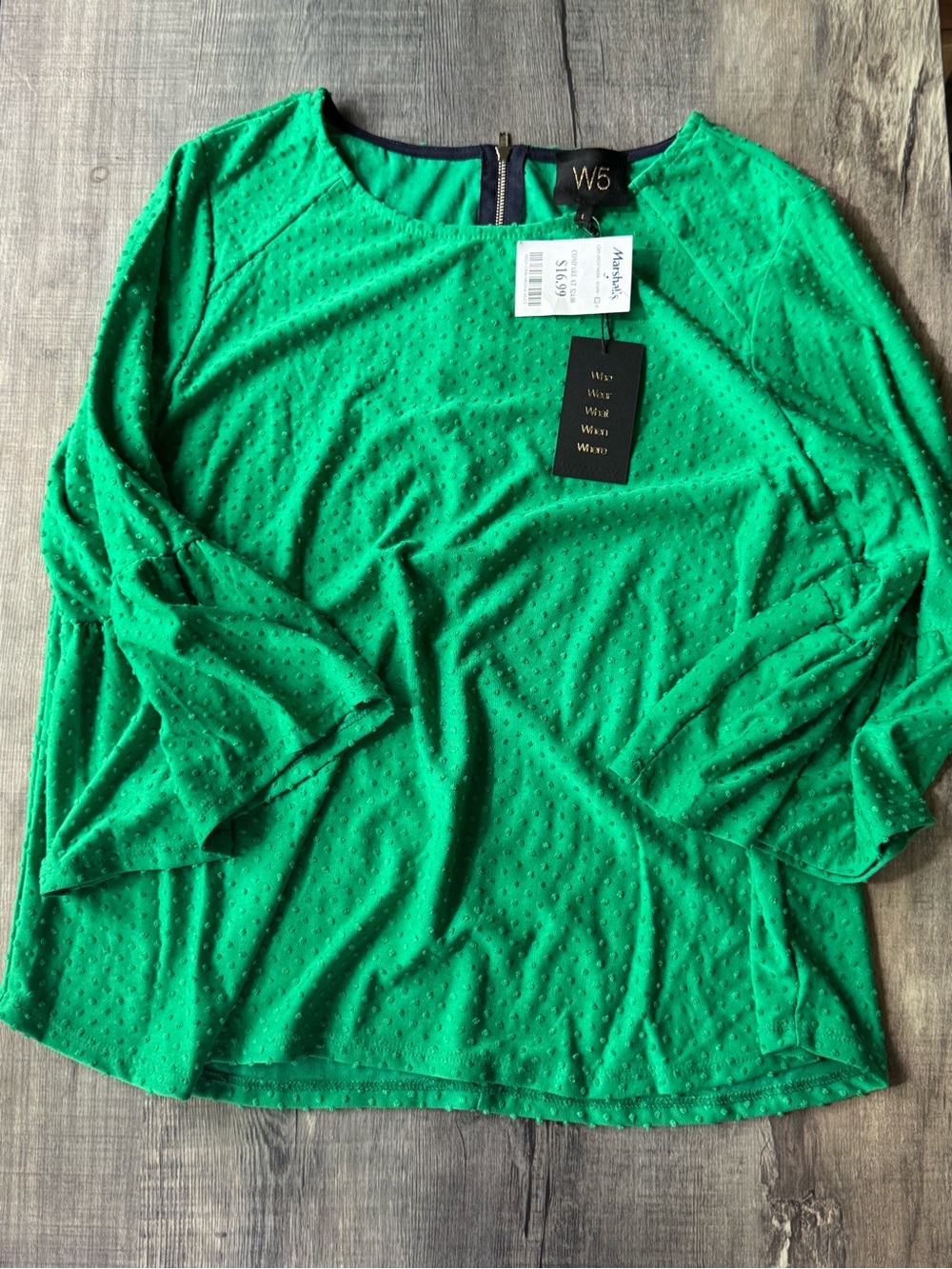 NEW W5 Bright Emerald Green with Contrast Back Zip Trim Swiss Dot